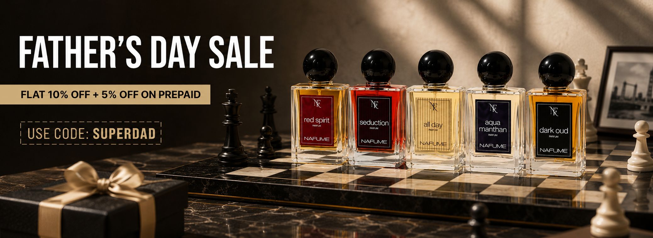 NAFUME Father's Day Sale — flat 10% off plus 5% off prepaid, use code SUPERDAD