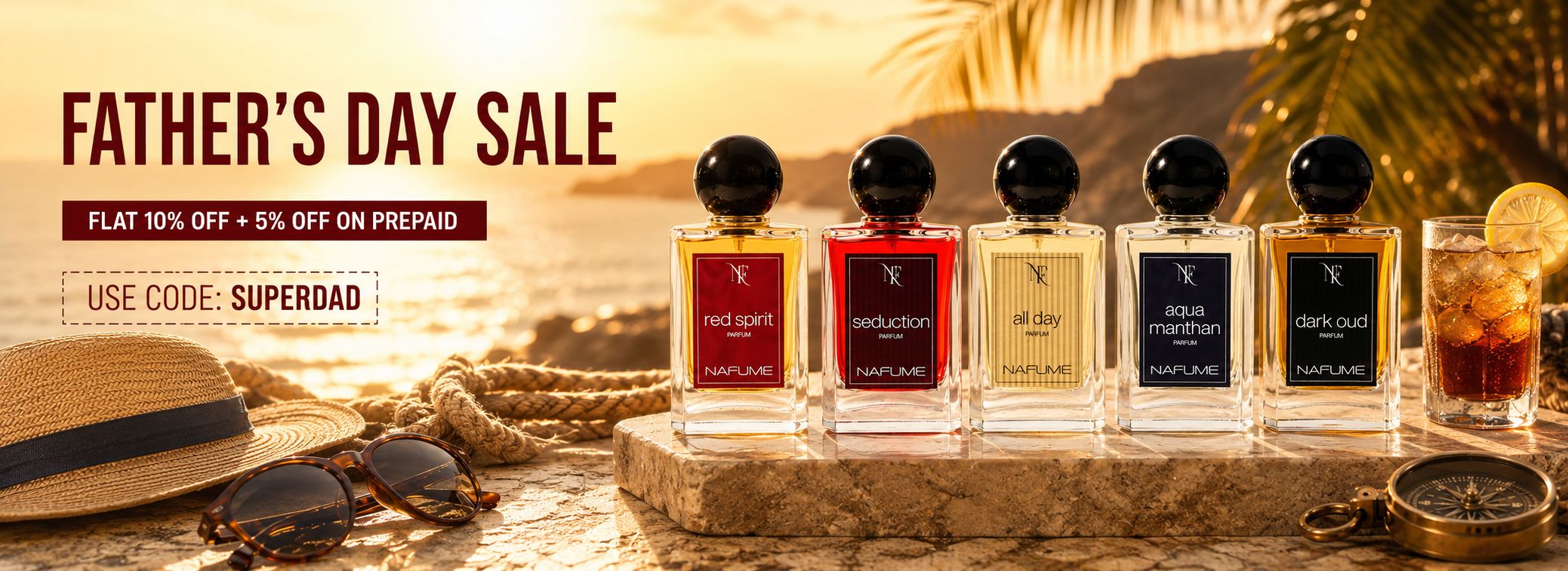 NAFUME Father's Day Sale — flat 10% off plus 5% off prepaid, use code SUPERDAD