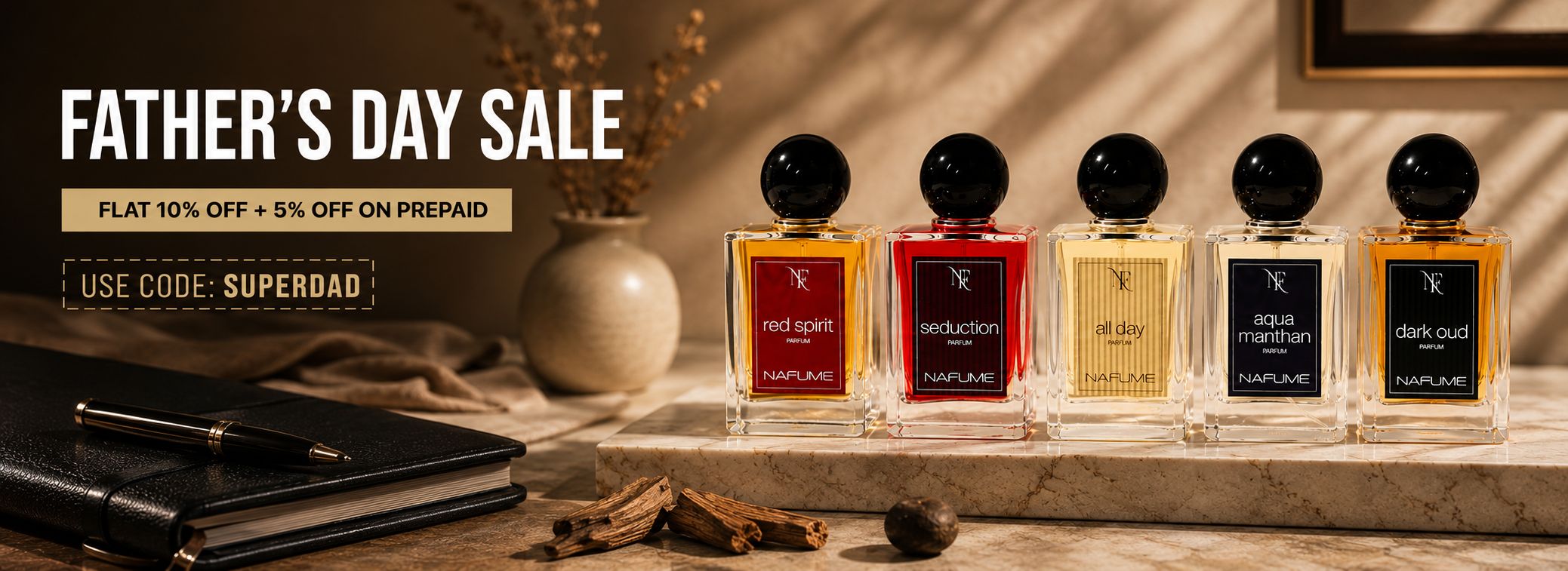 NAFUME Father's Day Sale — flat 10% off plus 5% off prepaid, use code SUPERDAD